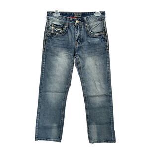 BLACK Medium Wash‎ Bootcut Blue Jeans Denim Pocket Stitching Size 28x30